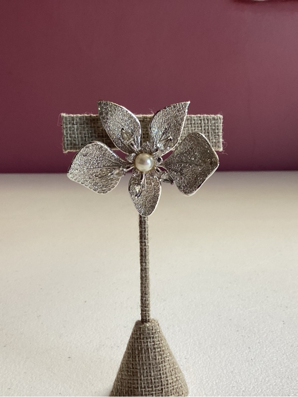 Nettie Rosenstein Pave Rhinestone Flower Brooch Tone Vintage Statement Pin